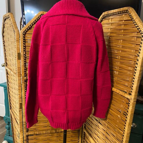 Vintage Sears Mary Lewis berry pink Chunky Knit Cardigan Sweater Japan Size 38 M - Picture 8 of 9